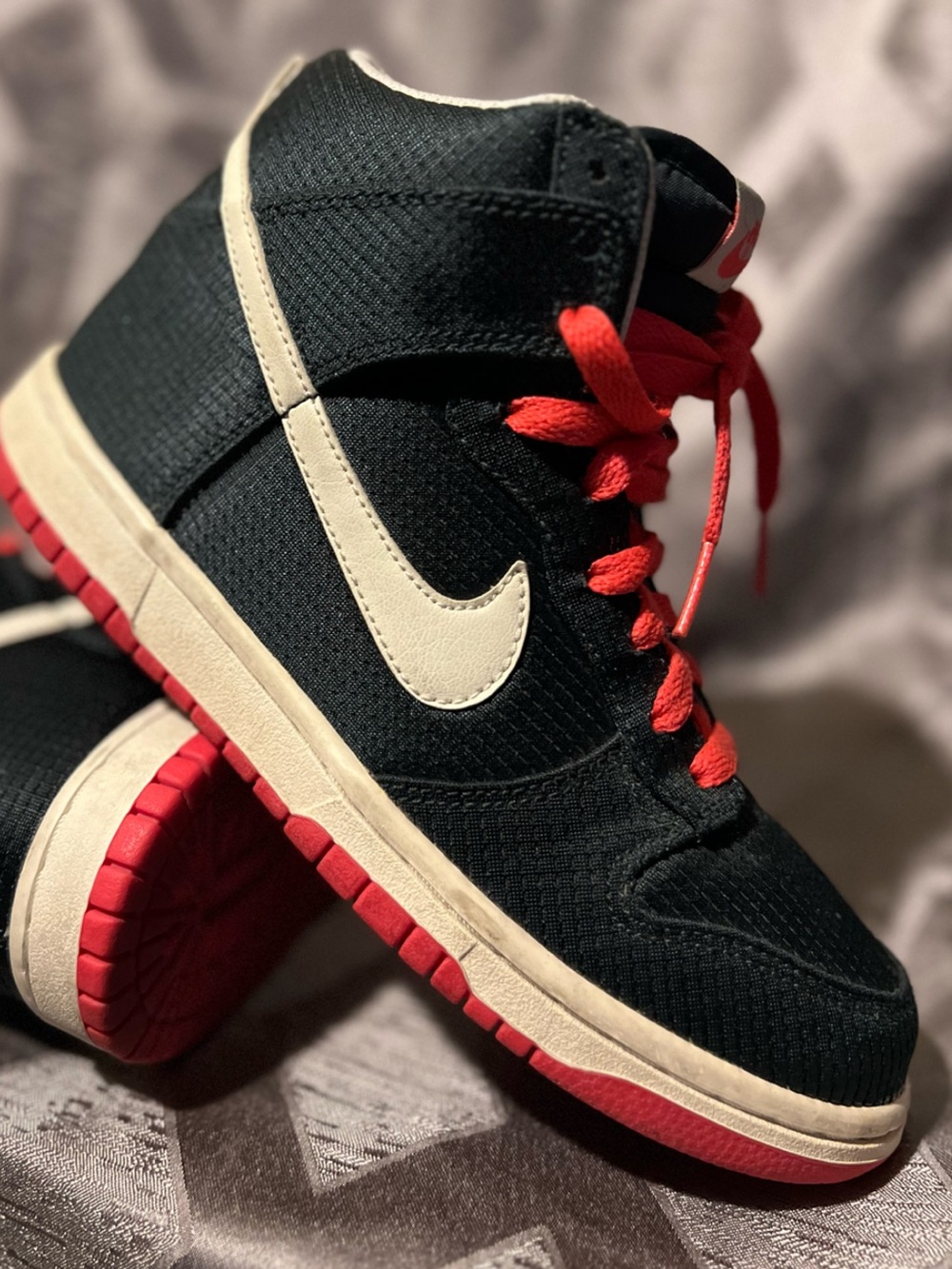 💥Vintage 2010💥Nike Dunk🖤High 'Black Sport Red' - 317982-009 - Wmns Size 7 - EUC